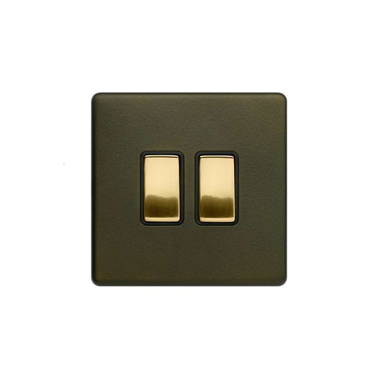 Soho Lighting Bronze & Brushed Brass 10A 2 Gang 2 Way Switch Black Inserts Screwless
