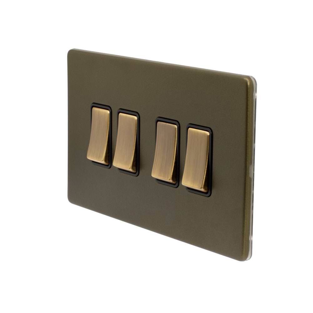 The Eton Collection Bronze 10A 4 Gang Intermediate Switch Black Inserts Screwless