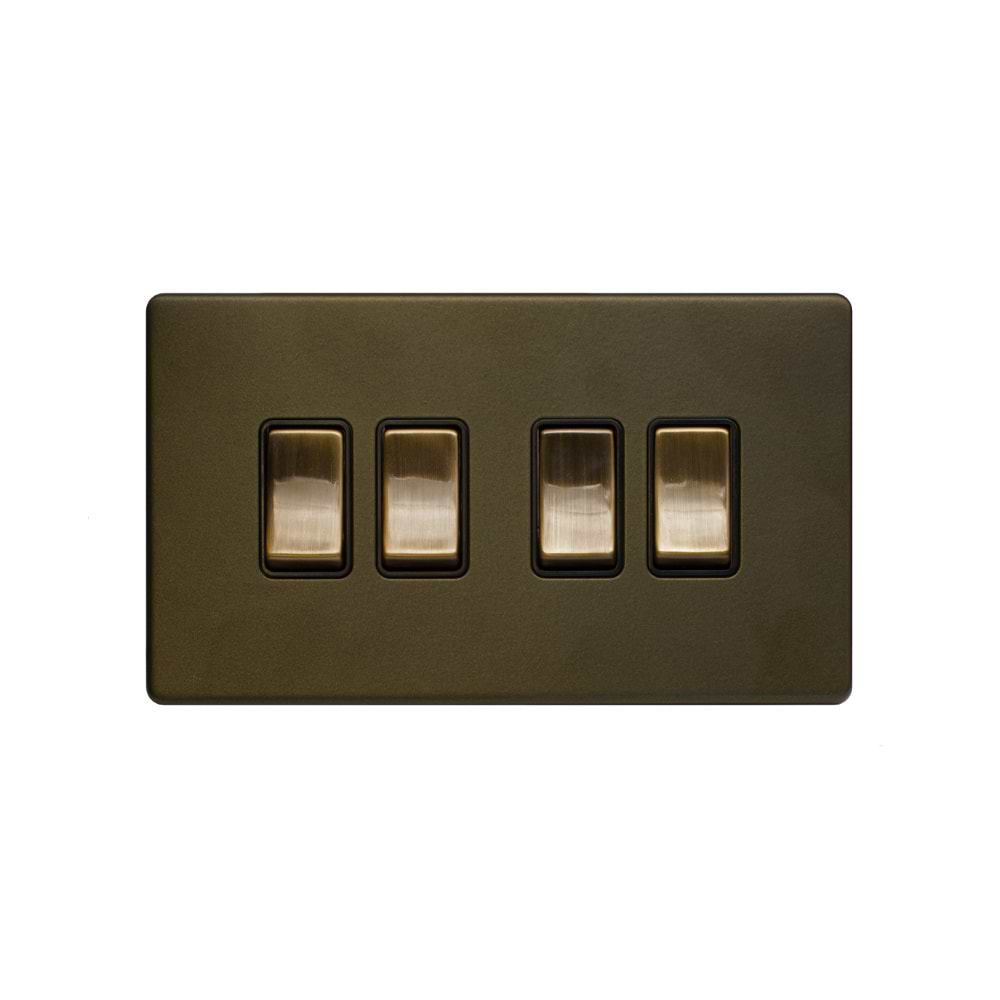 The Eton Collection Bronze 10A 4 Gang 2 Way Switch Black Inserts Screwless