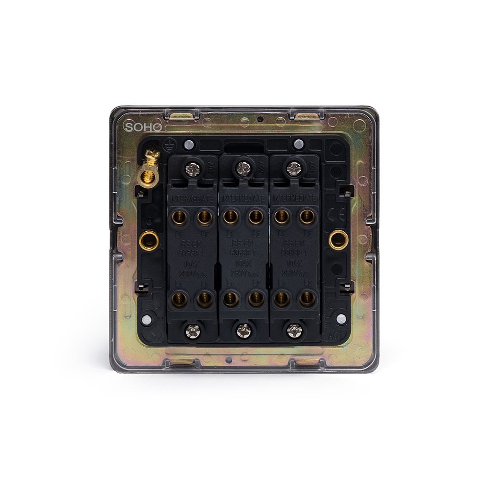 Soho Lighting Matt Black and Antique Brass 10A 3 Gang Intermediate switch