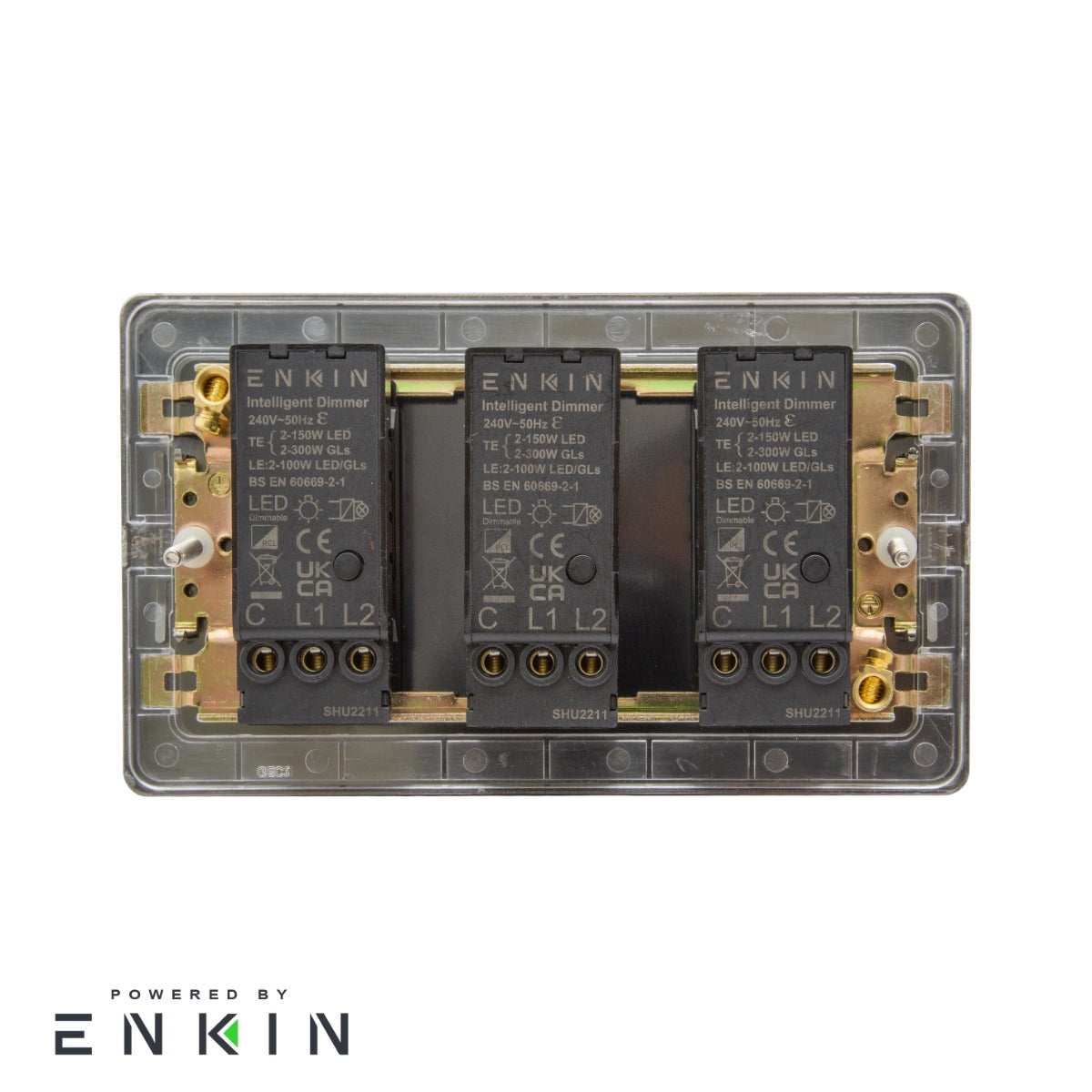 Soho Lighting Matt Black and Antique Brass 3 Gang 2- Way Intelligent Dimmer 150W LED (300W Halogen/Incandescent)