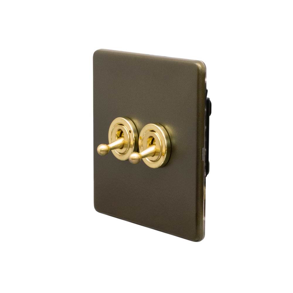 Soho Lighting Bronze & Brushed Brass 20A 2 Gang 2 Way Toggle Switch Screwless