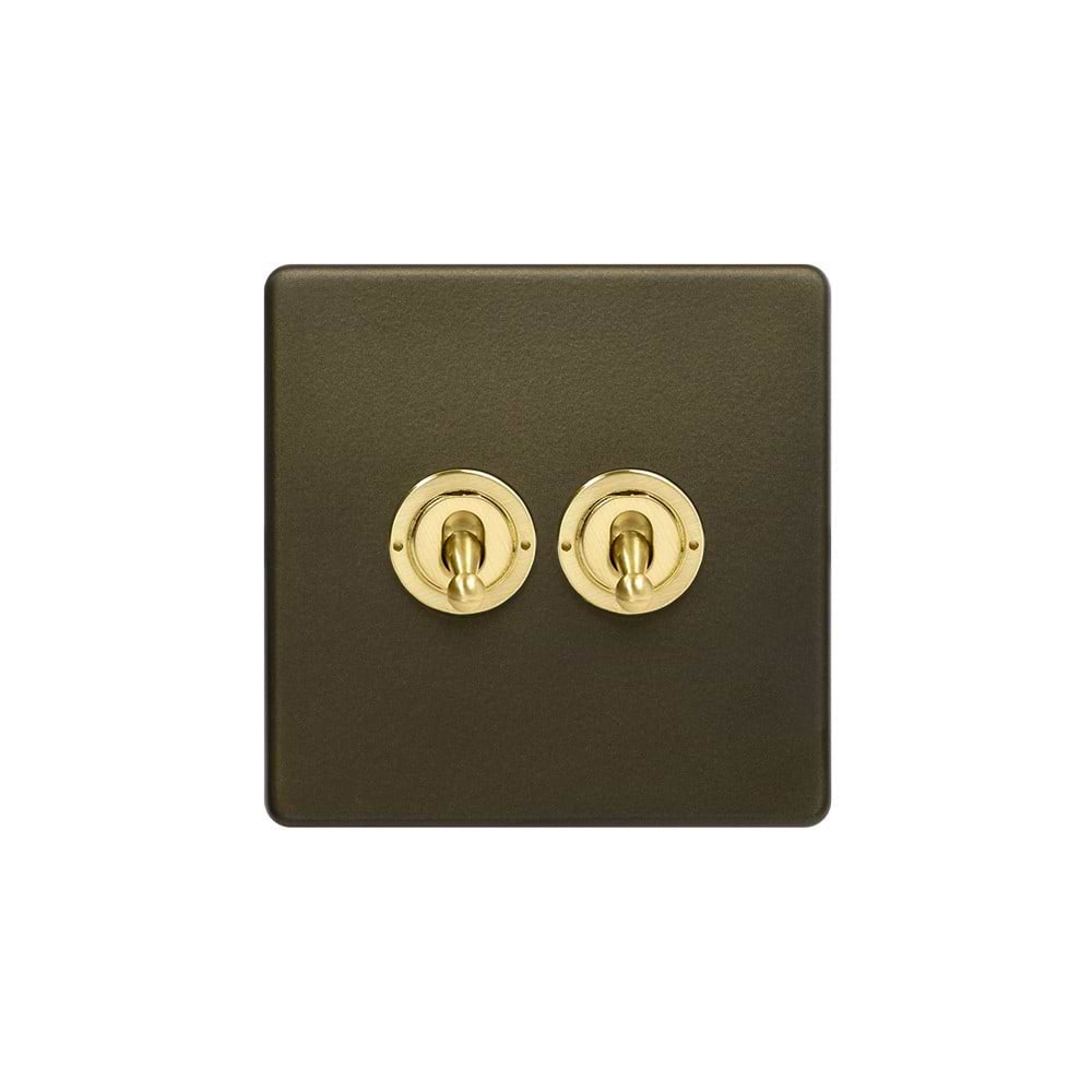 Soho Lighting Bronze & Brushed Brass 20A 2 Gang 2 Way Toggle Switch Screwless