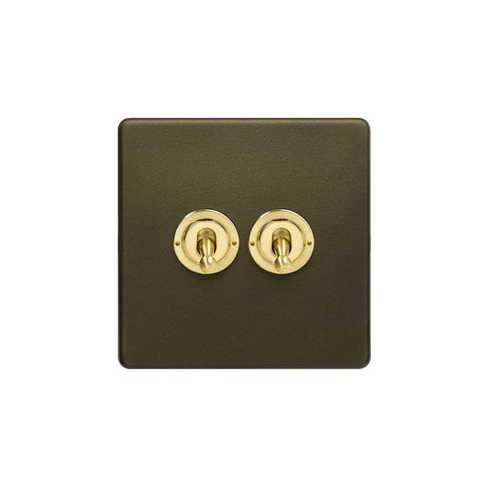Soho Lighting Bronze & Brushed Brass 20A 2 Gang 2 Way Toggle Switch Screwless