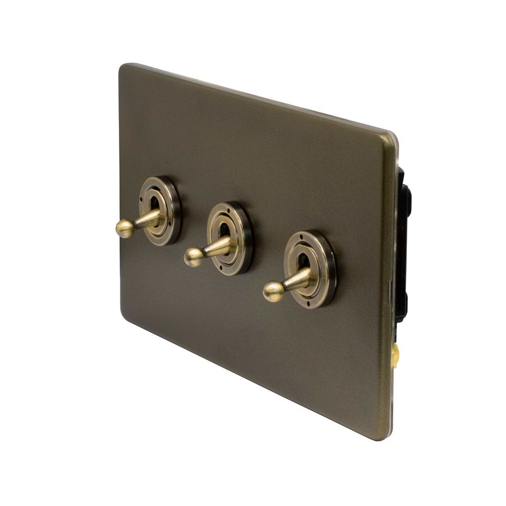 The Eton Collection Bronze 20A 3 Gang Intermediate Toggle Screwless