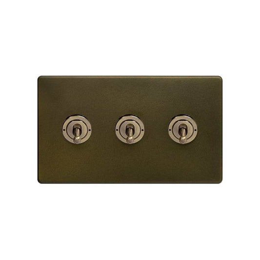 The Eton Collection Bronze 20A 3 Gang 2 Way Toggle Switch Screwless
