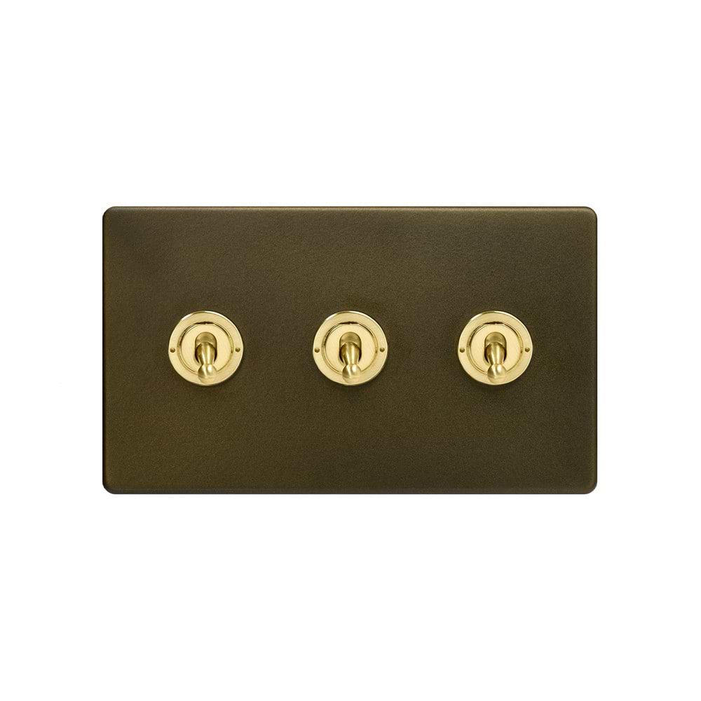 Soho Lighting Bronze & Brushed Brass 20A 3 Gang Intermediate Toggle Screwless