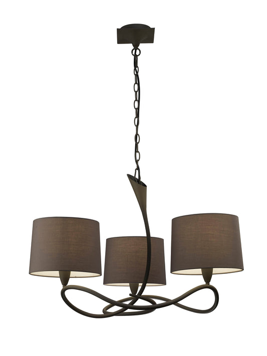 Lua Pendant 3 Arm Light E27, Ash Grey With Ash Grey Shades by Mantra