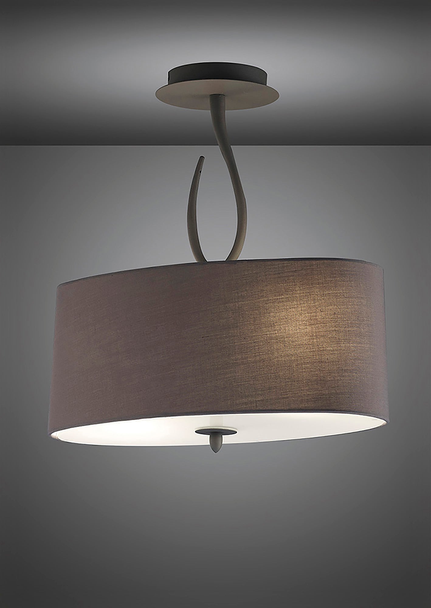 Lua Oval Semi Flush 2 Light E27, Ash Grey With Ash Grey Shade by Mantra