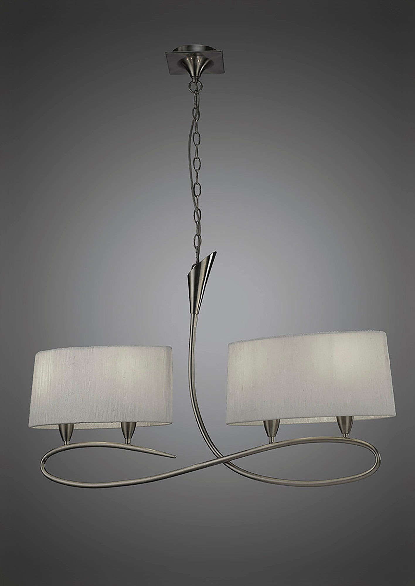 Lua Linear Pendant 2 Arm 4 Light E27, Satin Nickel With White Shades by Mantra