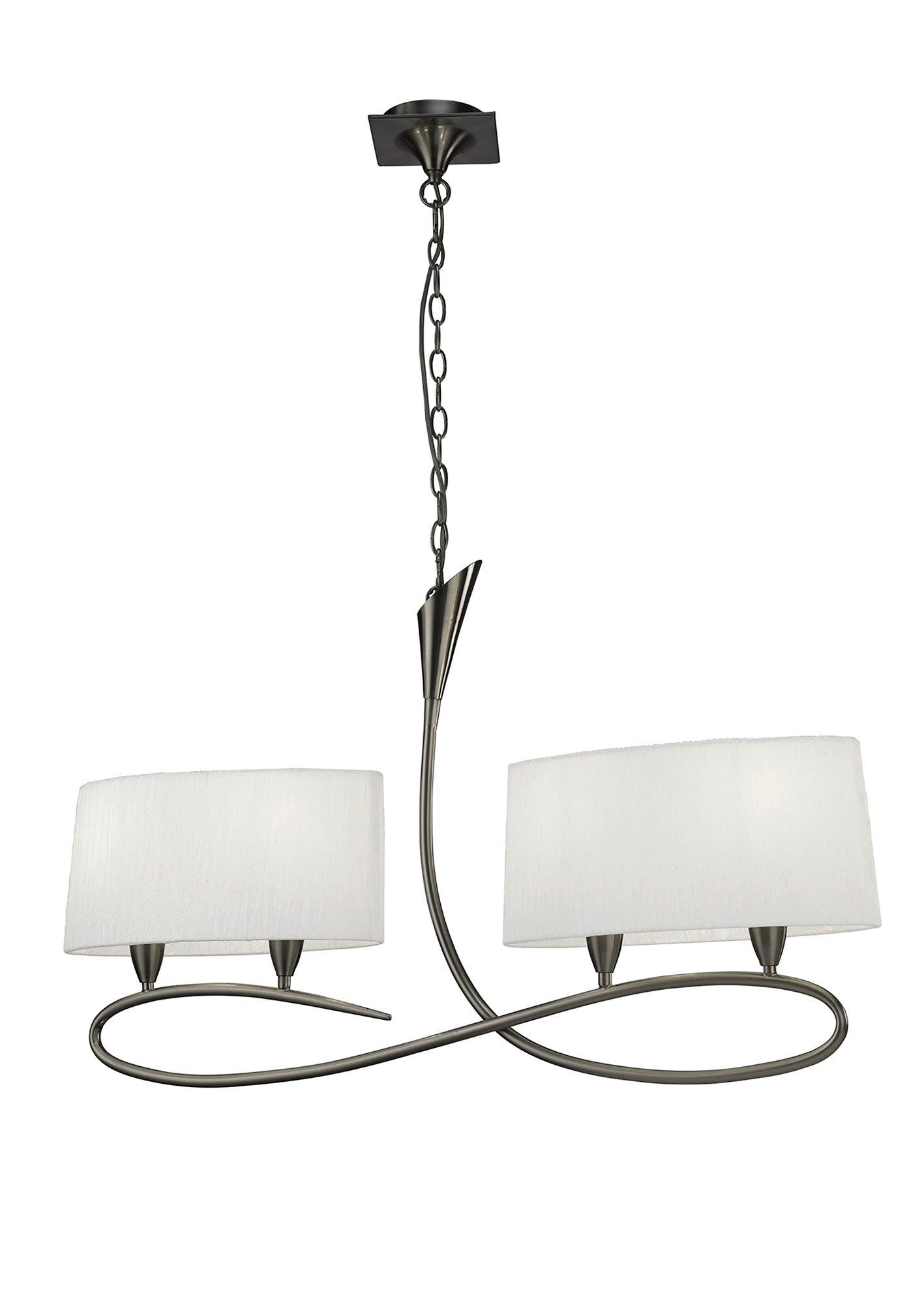 Lua Linear Pendant 2 Arm 4 Light E27, Satin Nickel With White Shades by Mantra