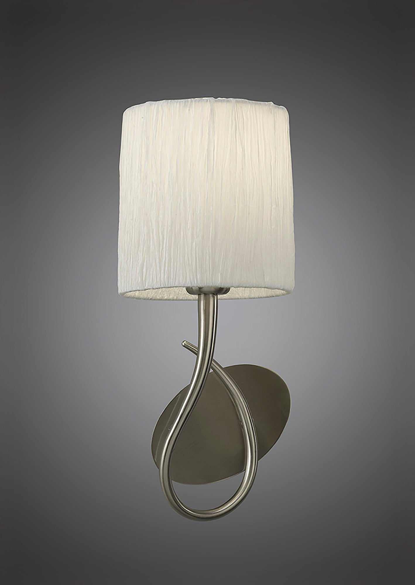 Lua Wall Lamp Switched 1 Light E27, Satin Nickel With White Shade by Mantra