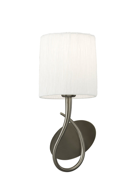 Lua Wall Lamp Switched 1 Light E27, Satin Nickel With White Shade by Mantra