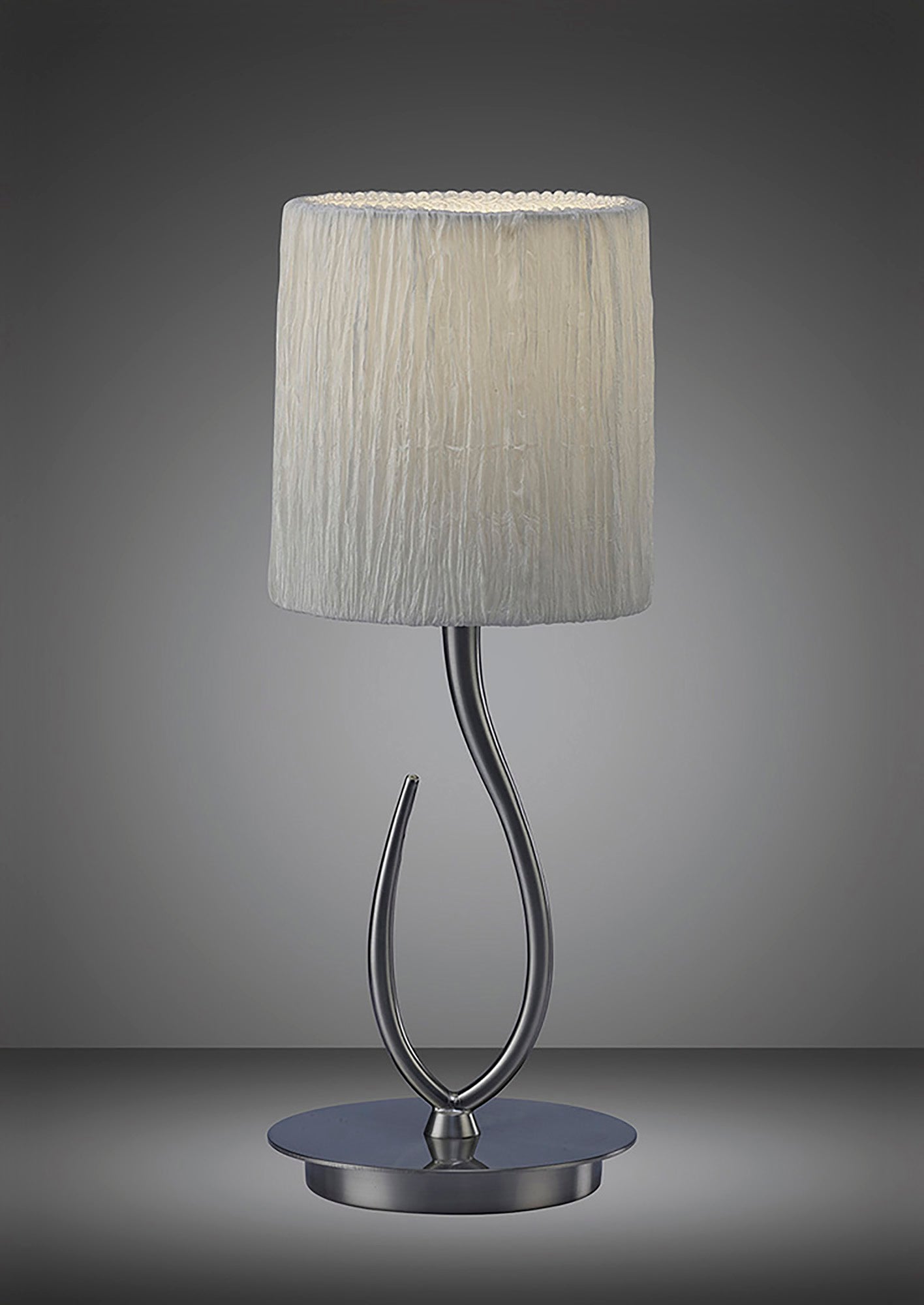 Lua Table Lamp 1 Light E27, Satin Nickel Small With White Shade by Mantra