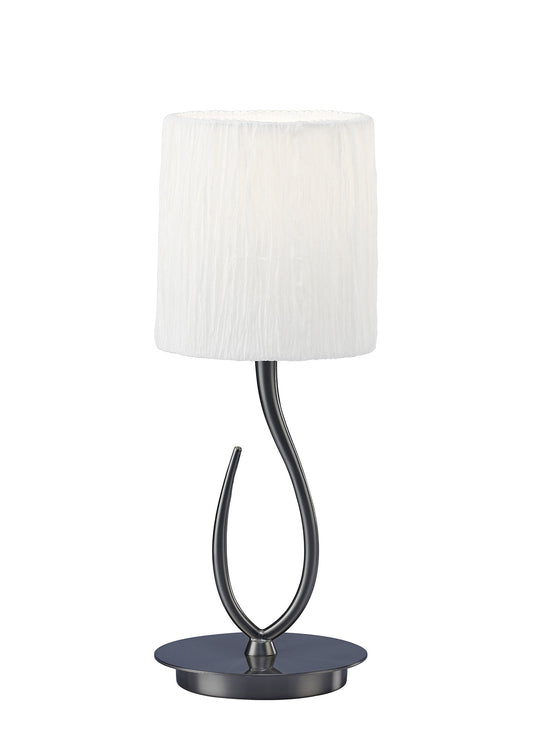 Lua Table Lamp 1 Light E27, Satin Nickel Small With White Shade by Mantra