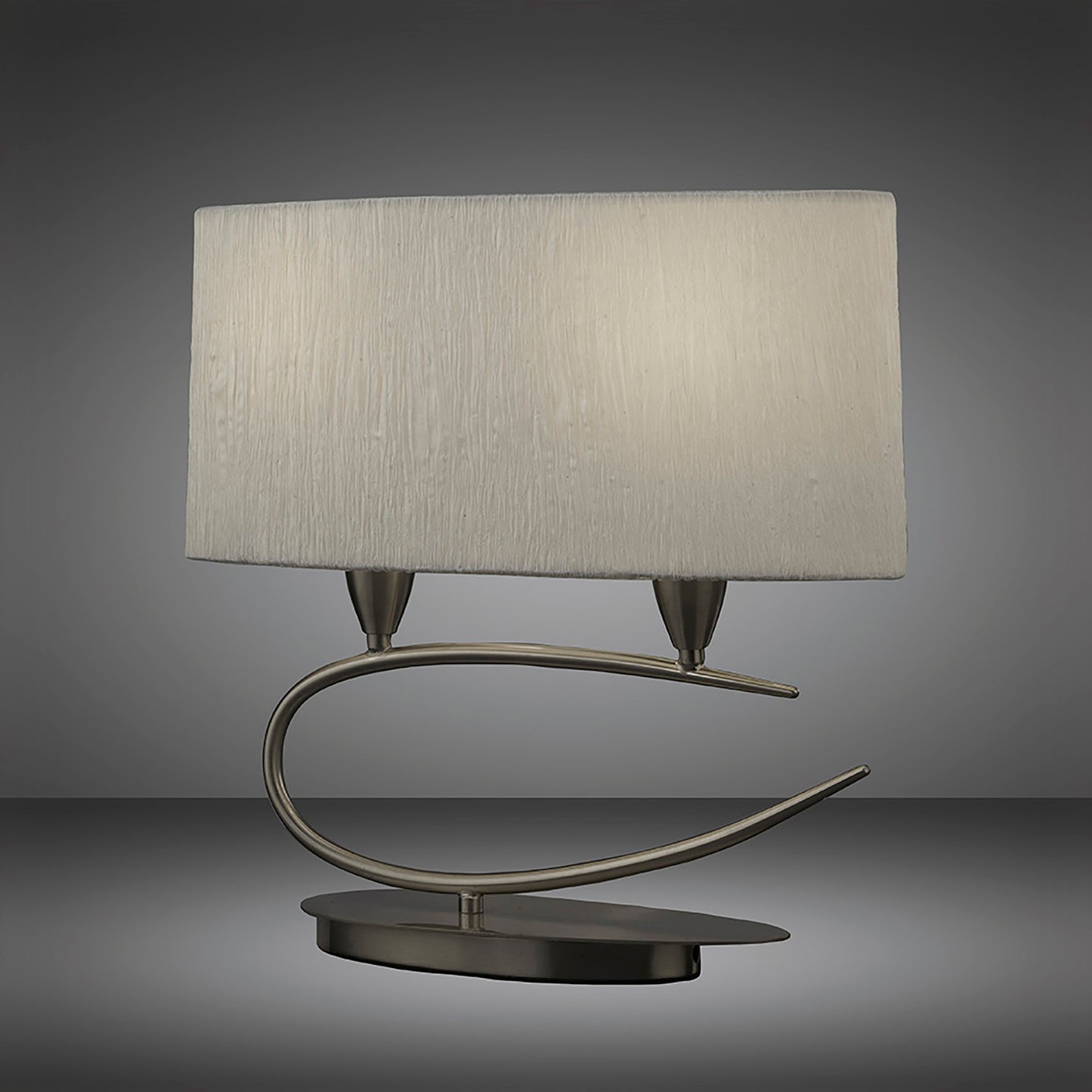 Lua Table Lamp 2 Light E27, Satin Nickel With White Shade by Mantra