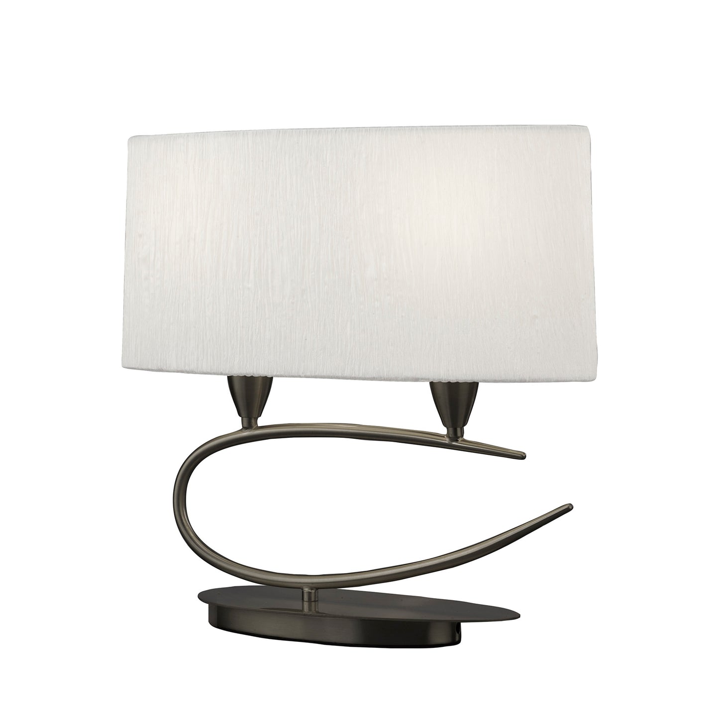 Lua Table Lamp 2 Light E27, Satin Nickel With White Shade by Mantra