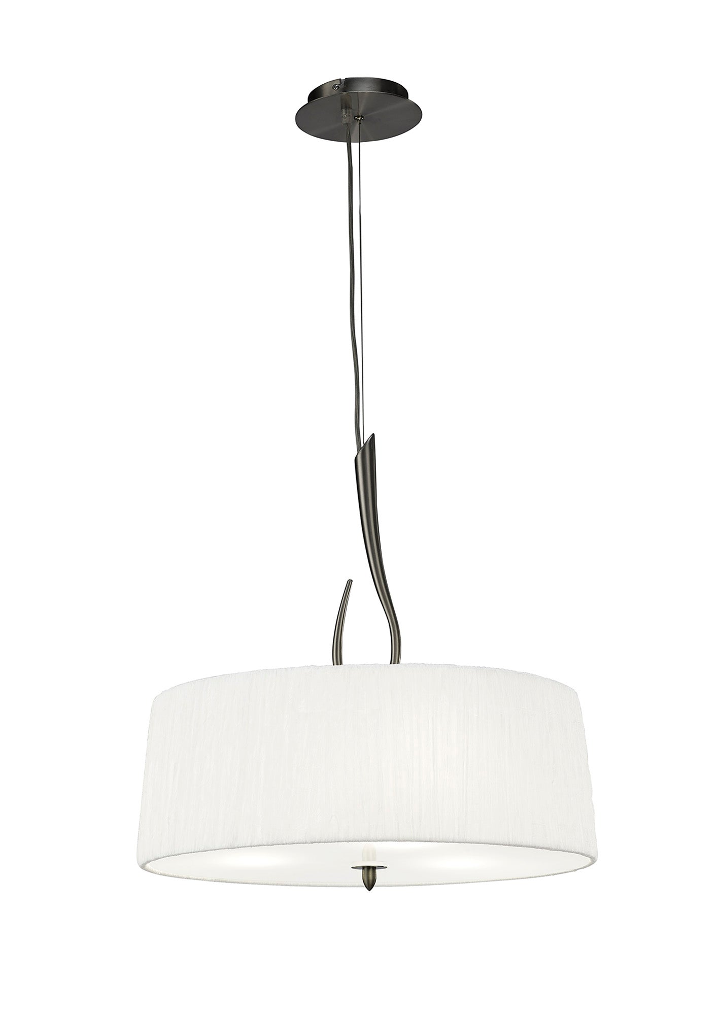 Lua Single Pendant 3 Light E27, Satin Nickel With White Shade by Mantra