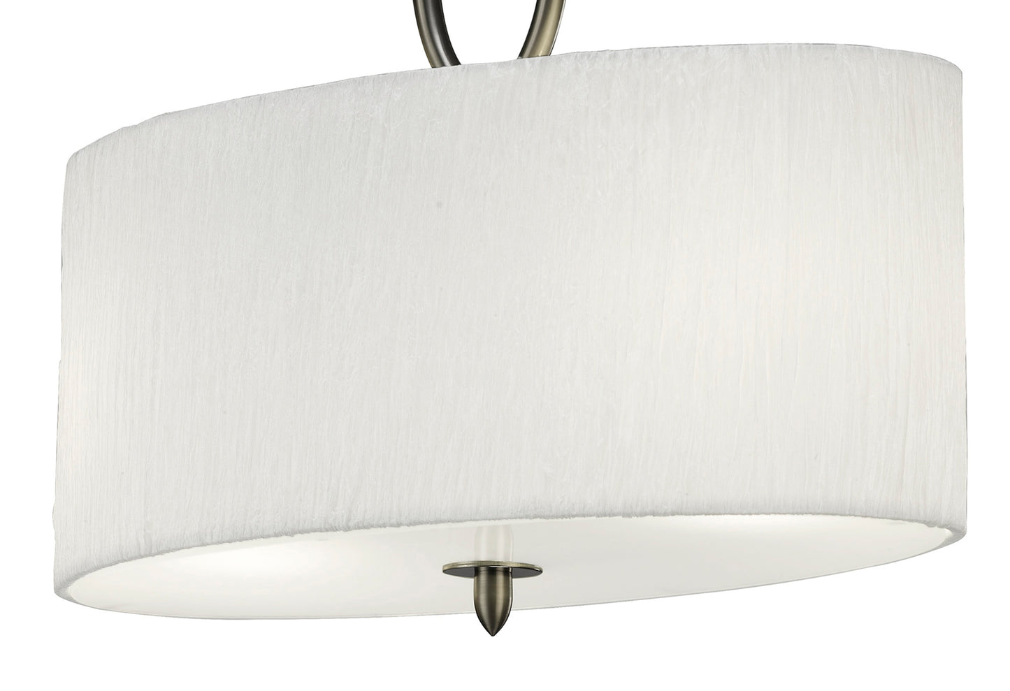 Lua Oval Semi Flush 2 Light E27, Satin Nickel With White Shade by Mantra