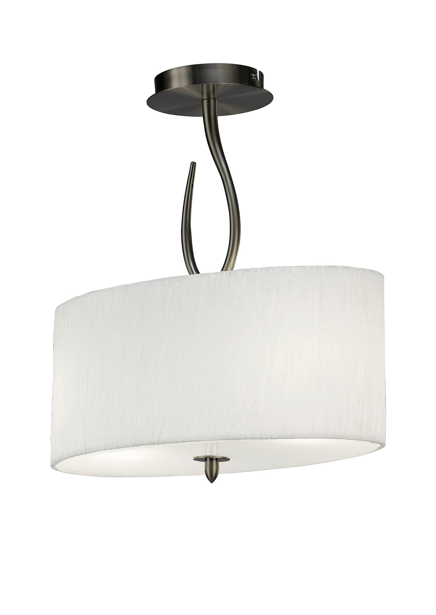 Lua Oval Semi Flush 2 Light E27, Satin Nickel With White Shade by Mantra