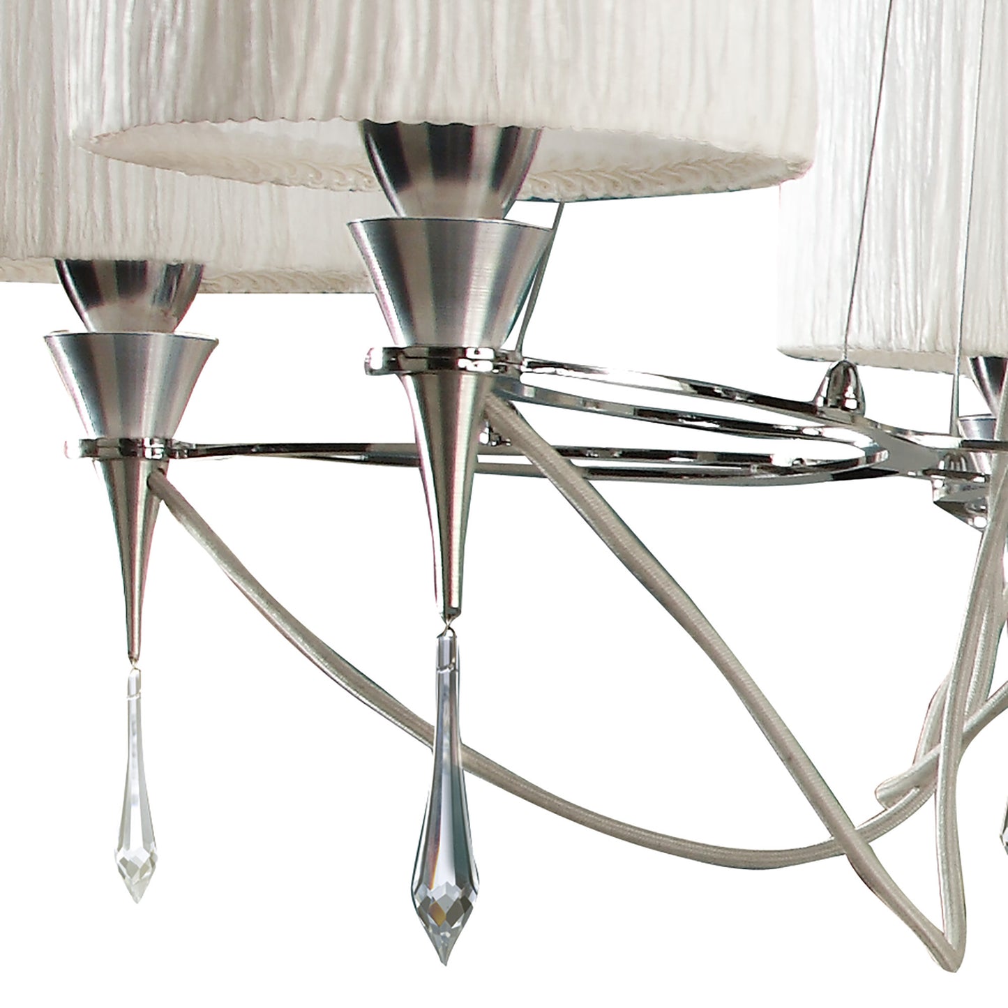 Lucca Pendant 5 Light E27, Polished Chrome With White Shades & Clear Crystal by Mantra