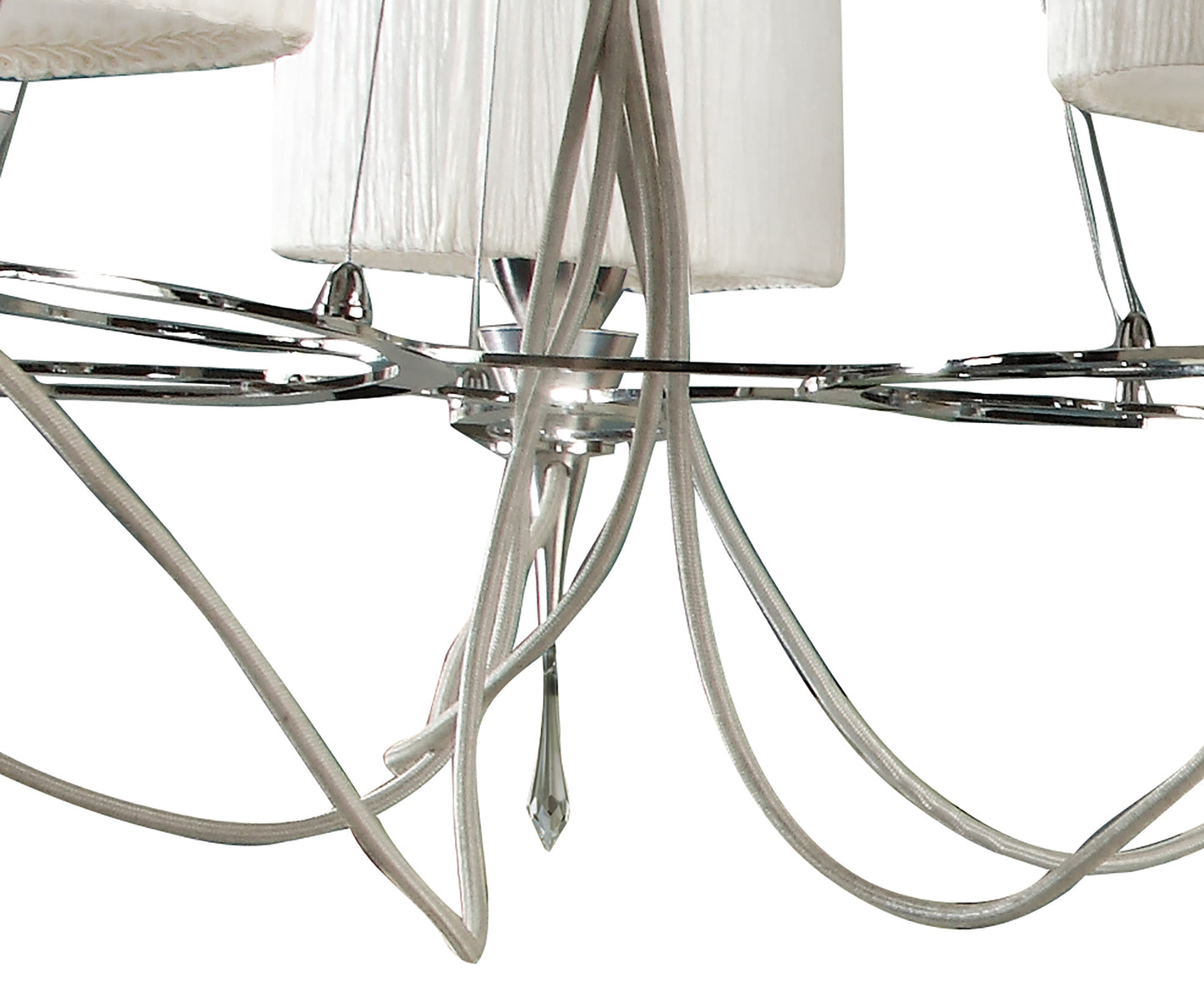 Lucca Pendant 5 Light E27, Polished Chrome With White Shades & Clear Crystal by Mantra