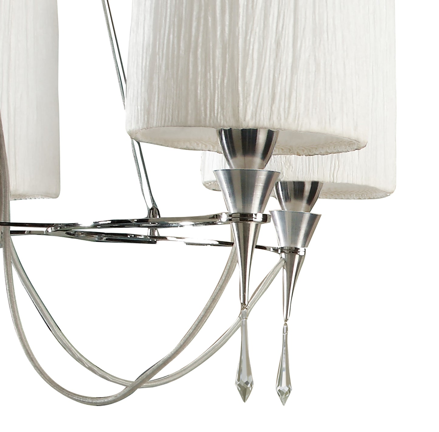 Lucca Pendant 5 Light E27, Polished Chrome With White Shades & Clear Crystal by Mantra