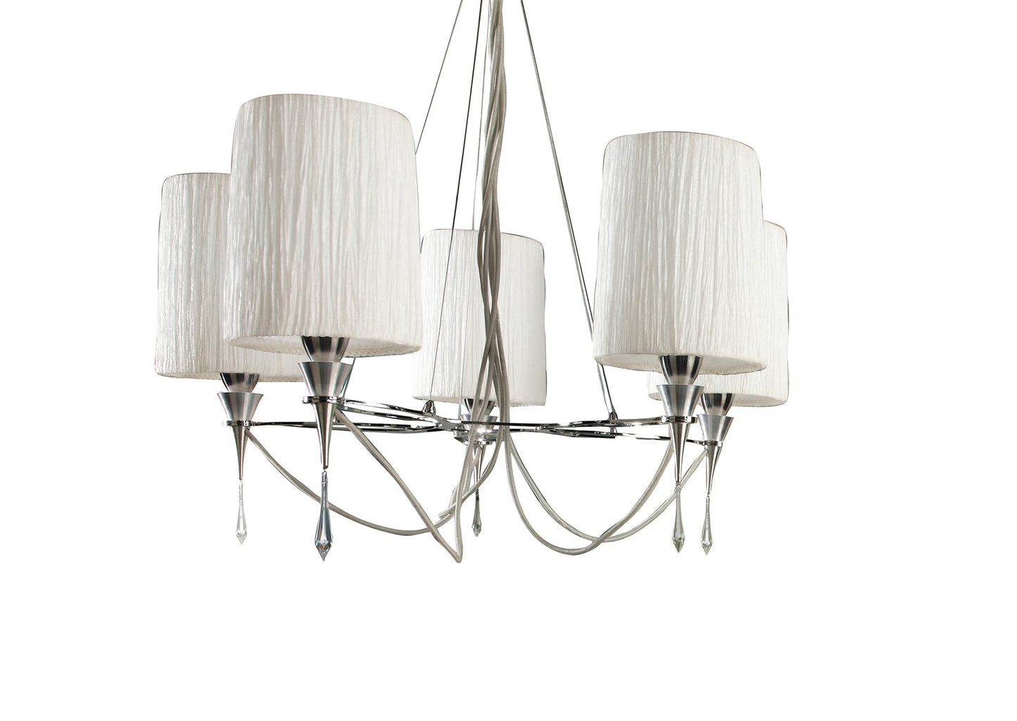 Lucca Pendant 5 Light E27, Polished Chrome With White Shades & Clear Crystal by Mantra