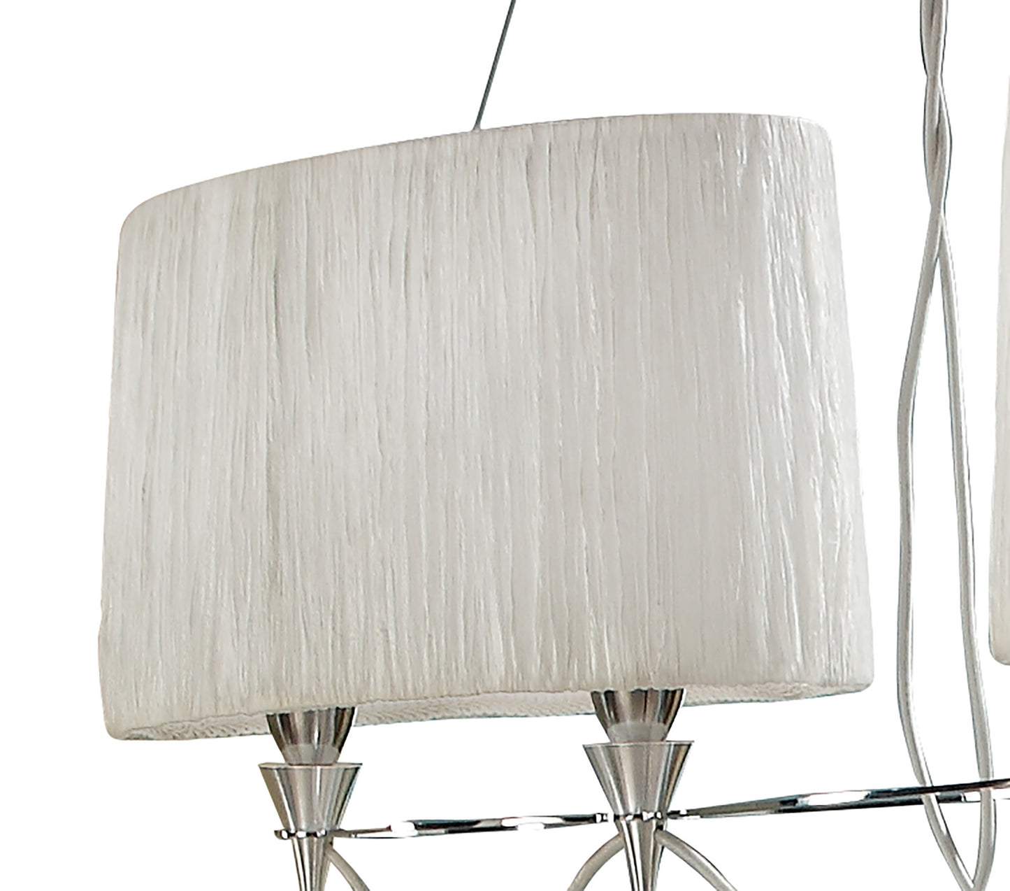 Lucca Linear Pendant 2 Arm 4 Light E27 Line, Polished Chrome With White Shades & Clear Crystal by Mantra