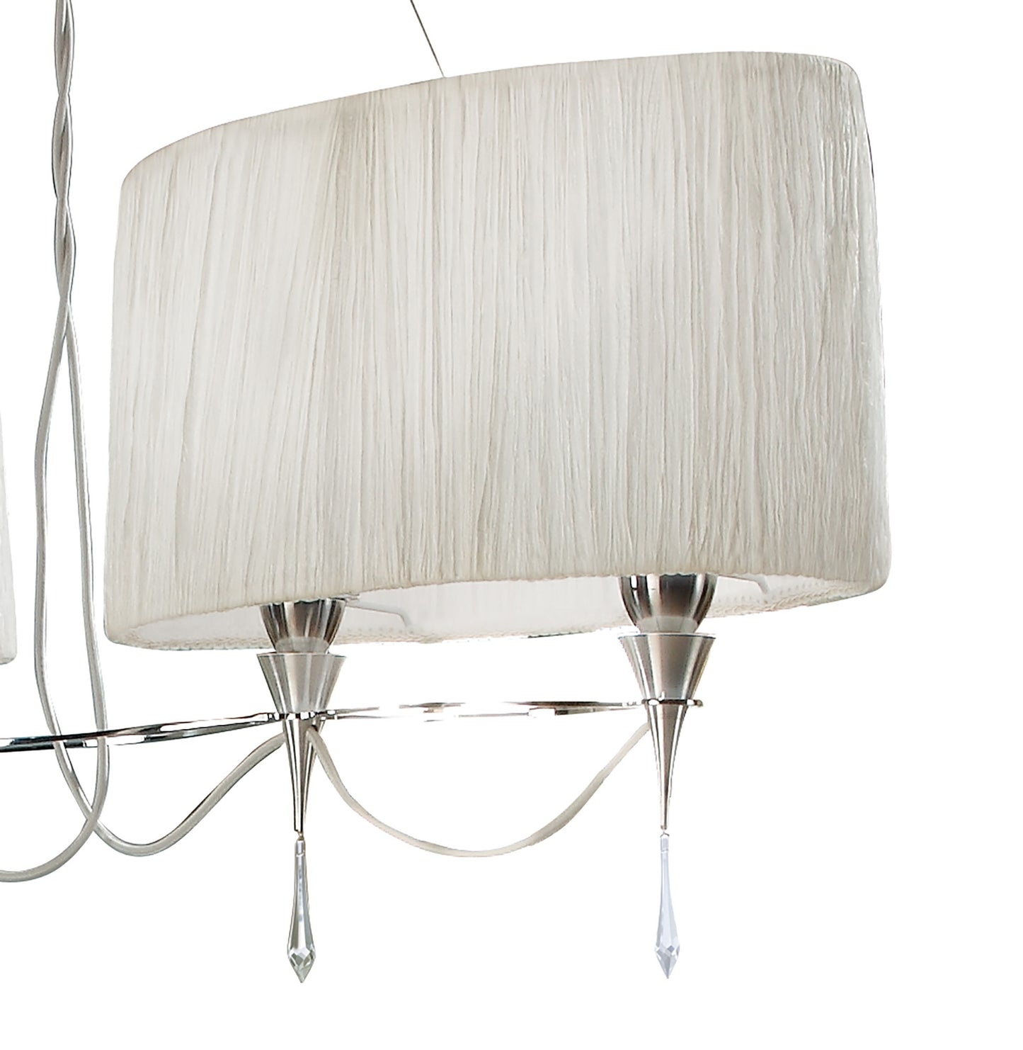 Lucca Linear Pendant 2 Arm 4 Light E27 Line, Polished Chrome With White Shades & Clear Crystal by Mantra