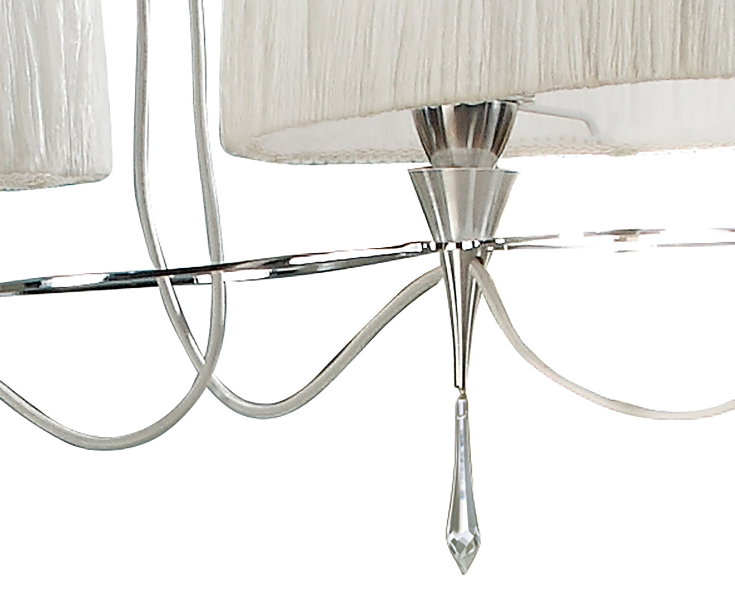 Lucca Linear Pendant 2 Arm 4 Light E27 Line, Polished Chrome With White Shades & Clear Crystal by Mantra