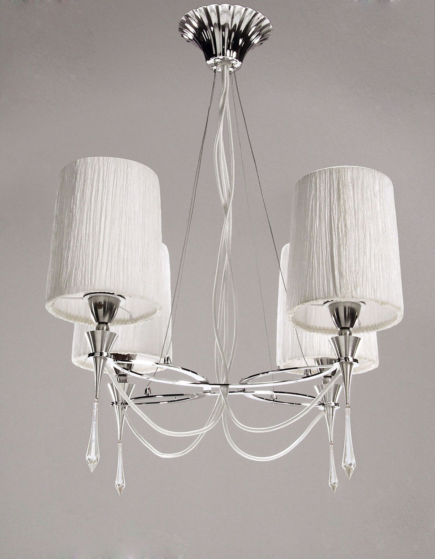 Lucca Pendant 4 Light E27, Polished Chrome With White Shades & Clear Crystal by Mantra