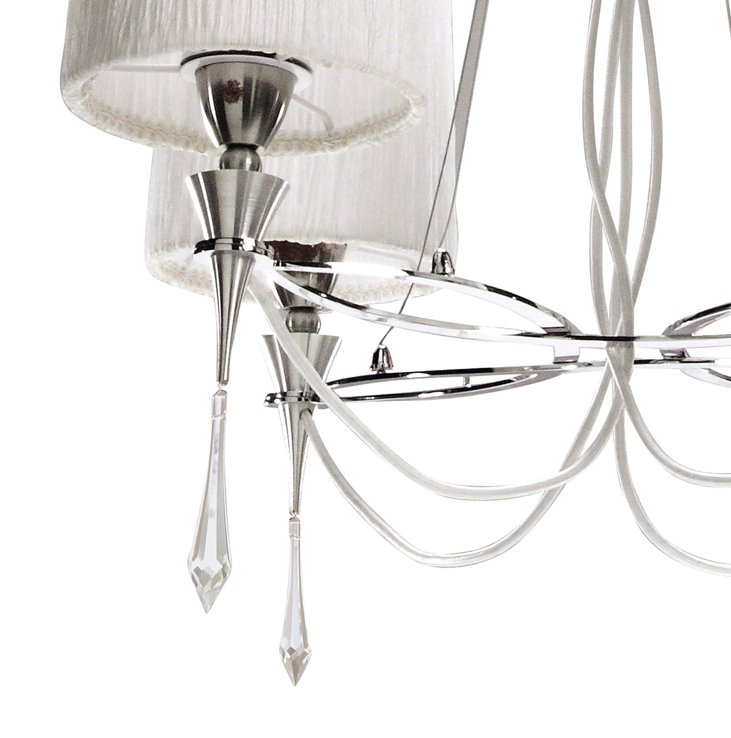 Lucca Pendant 4 Light E27, Polished Chrome With White Shades & Clear Crystal by Mantra