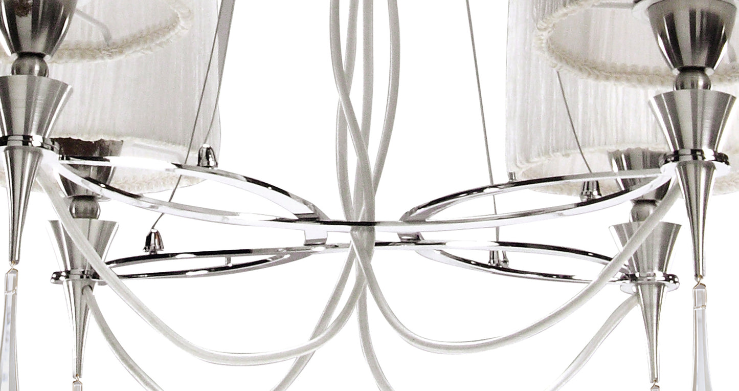 Lucca Pendant 4 Light E27, Polished Chrome With White Shades & Clear Crystal by Mantra