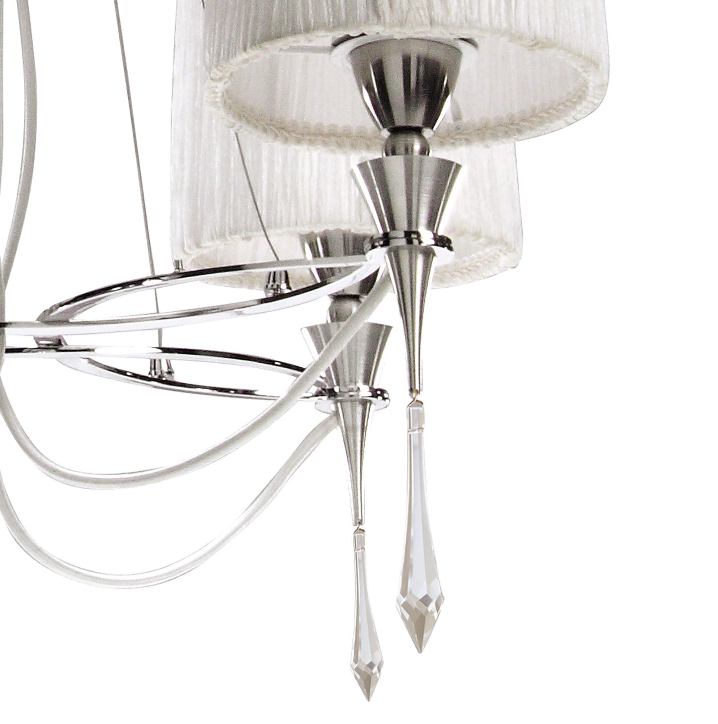 Lucca Pendant 4 Light E27, Polished Chrome With White Shades & Clear Crystal by Mantra