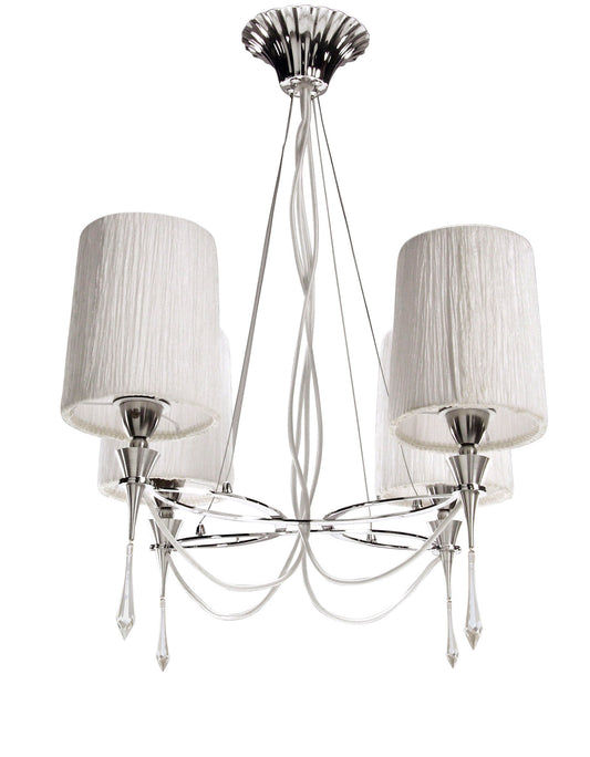 Lucca Pendant 4 Light E27, Polished Chrome With White Shades & Clear Crystal by Mantra