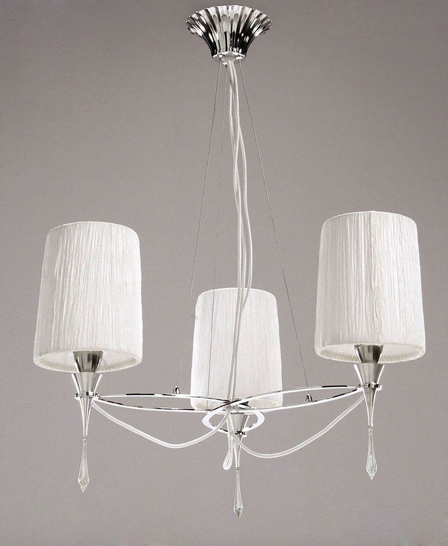 Lucca Pendant 3 Light E27, Polished Chrome With White Shades & Clear Crystal by Mantra