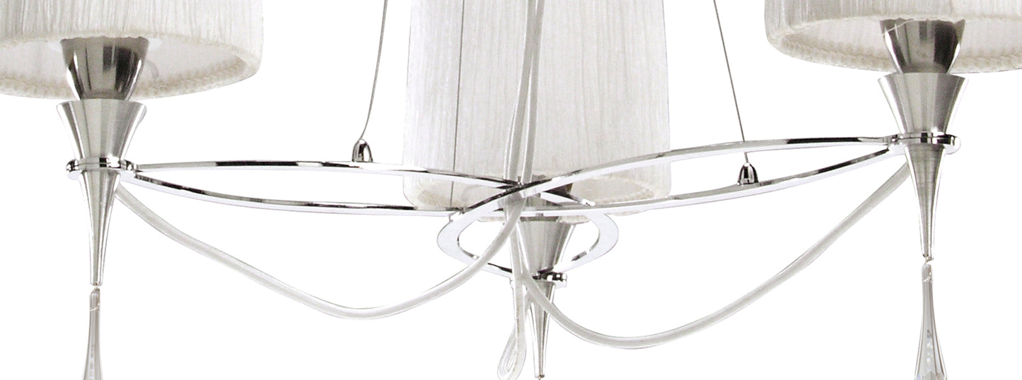 Lucca Pendant 3 Light E27, Polished Chrome With White Shades & Clear Crystal by Mantra