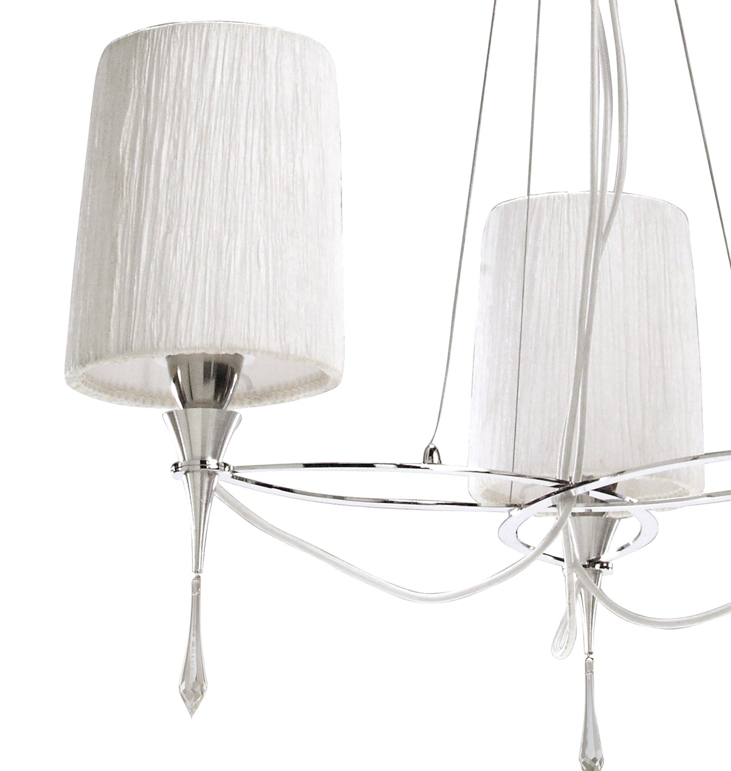 Lucca Pendant 3 Light E27, Polished Chrome With White Shades & Clear Crystal by Mantra