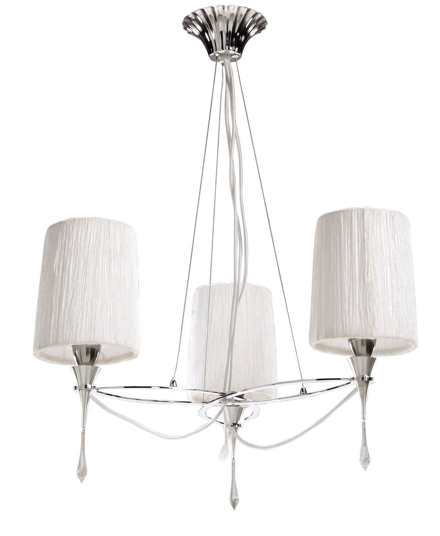 Lucca Pendant 3 Light E27, Polished Chrome With White Shades & Clear Crystal by Mantra