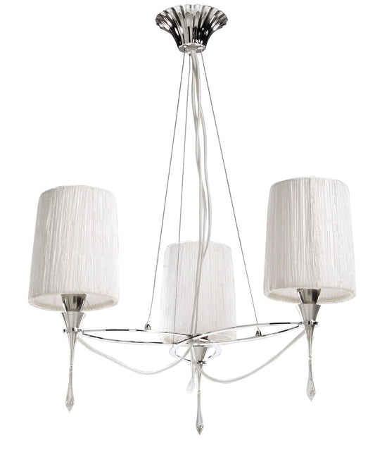 Lucca Pendant 3 Light E27, Polished Chrome With White Shades & Clear Crystal by Mantra