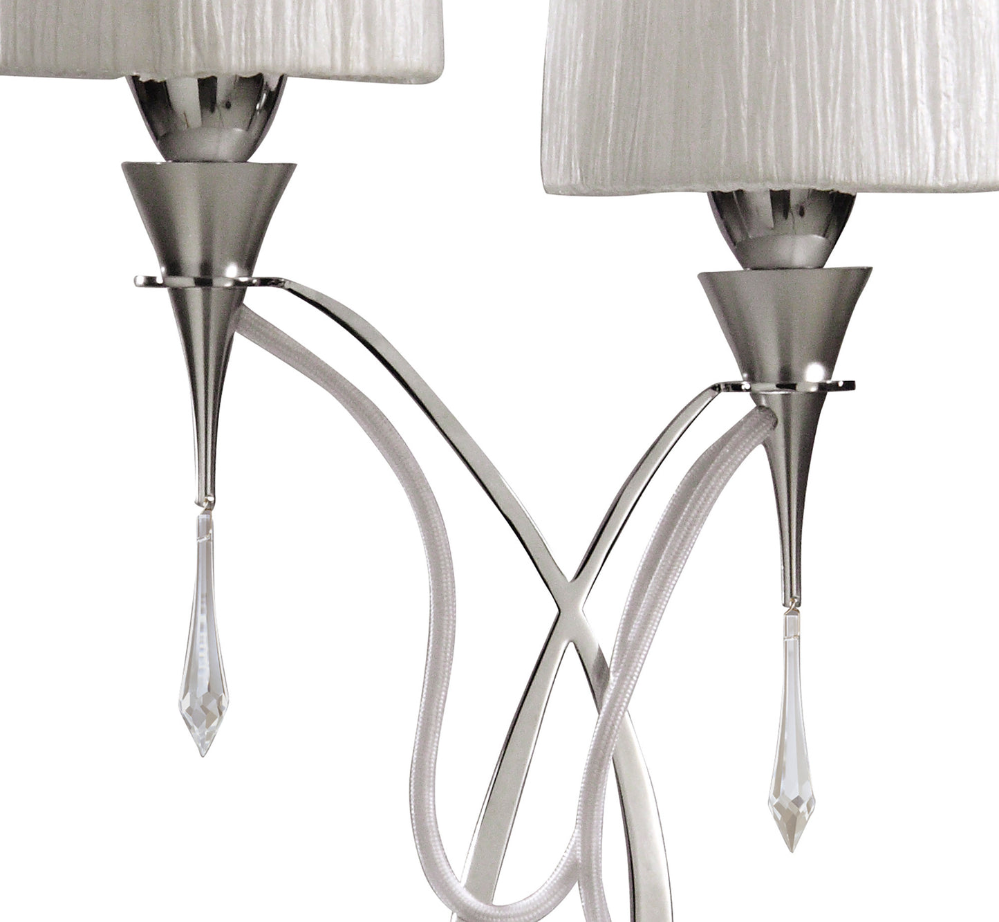 Lucca Table Lamp 2 Light E27, Polished Chrome With White Shades & Clear Crystal by Mantra