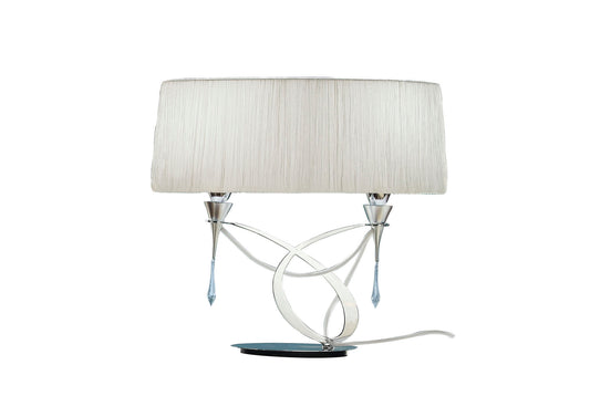 Lucca Table Lamp 2 Light E27 Small, Polished Chrome With White Shade & Clear Crystal by Mantra