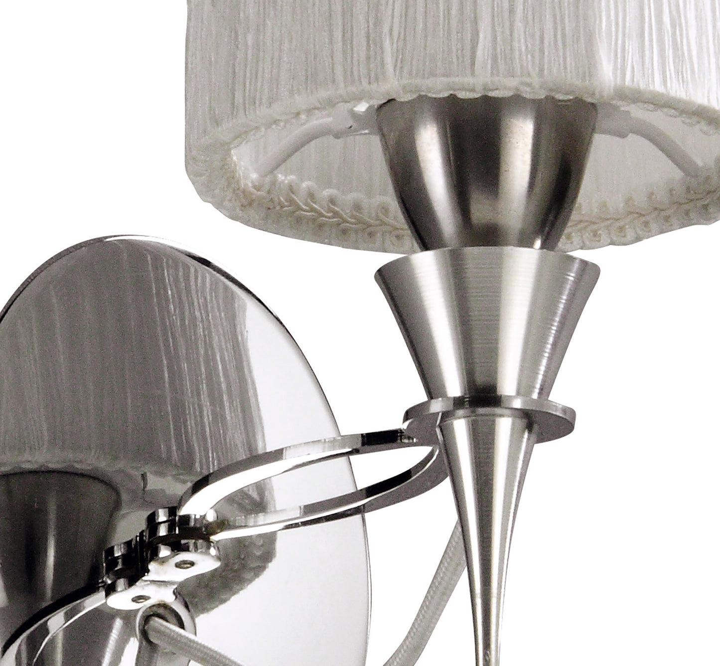 Lucca Wall Lamp Switched 1 Light E27, Polished Chrome With White Shade & Clear Crystal by Mantra