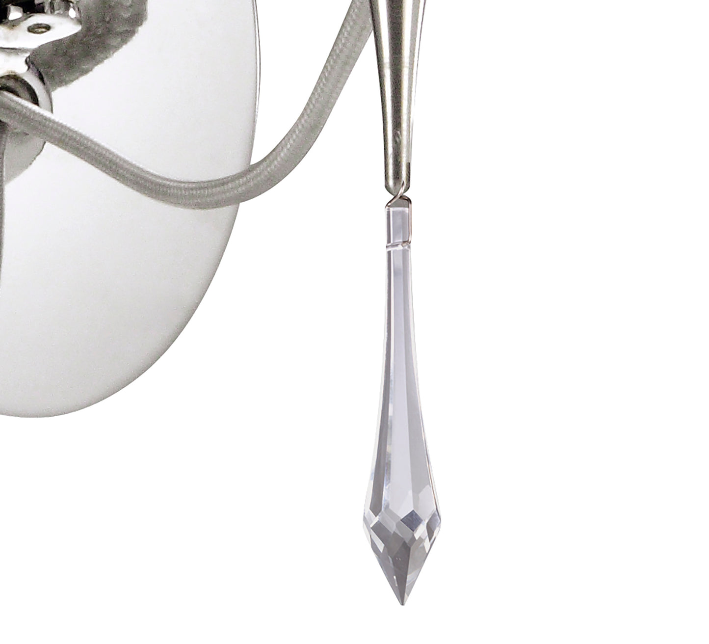 Lucca Wall Lamp Switched 1 Light E27, Polished Chrome With White Shade & Clear Crystal by Mantra