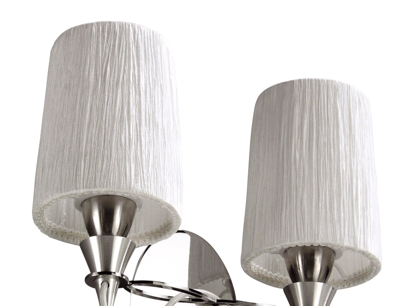 Lucca Wall Lamp Switched 2 Light E27, Polished Chrome With White Shades & Clear Crystal by Mantra