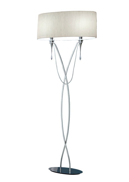 Lucca Floor Lamp 2 Light E27, Polished Chrome With White Shade & Clear Crystal by Mantra