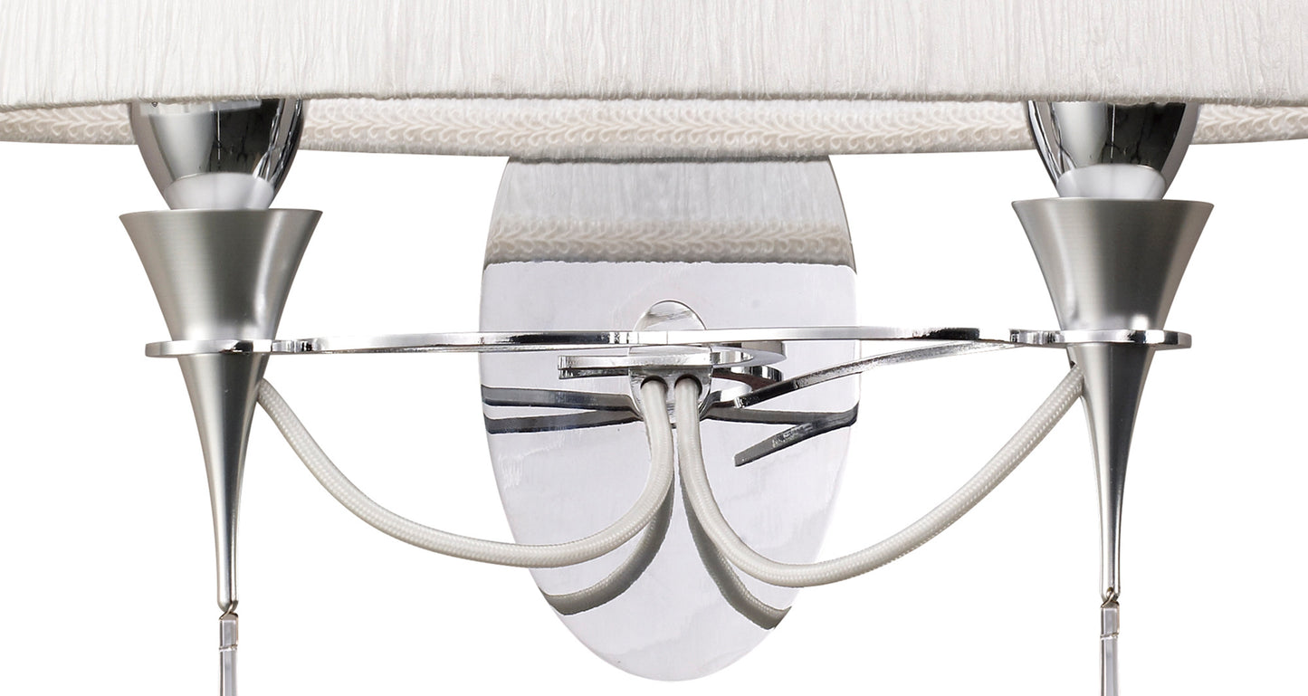 Lucca Wall Lamp Switched 2 Light E27, Polished Chrome With White Shade & Clear Crystal by Mantra