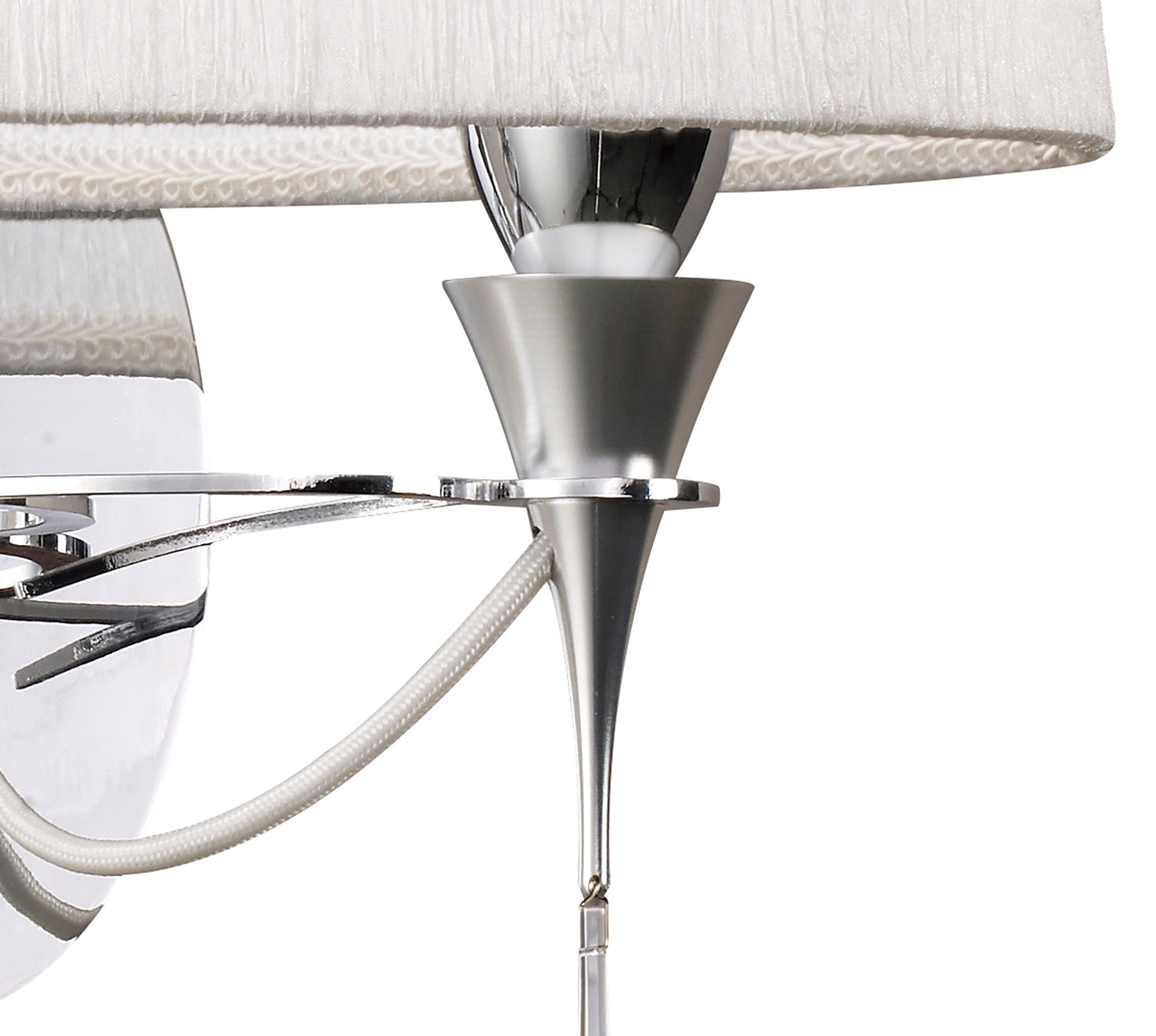 Lucca Wall Lamp Switched 2 Light E27, Polished Chrome With White Shade & Clear Crystal by Mantra