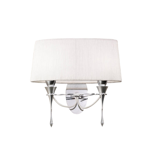 Lucca Wall Lamp Switched 2 Light E27, Polished Chrome With White Shade & Clear Crystal by Mantra